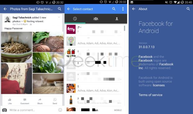Facebook for Android with WhatsApp integration