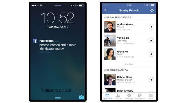 Nearby Friends feature for Facebook for iOS (screenshots)