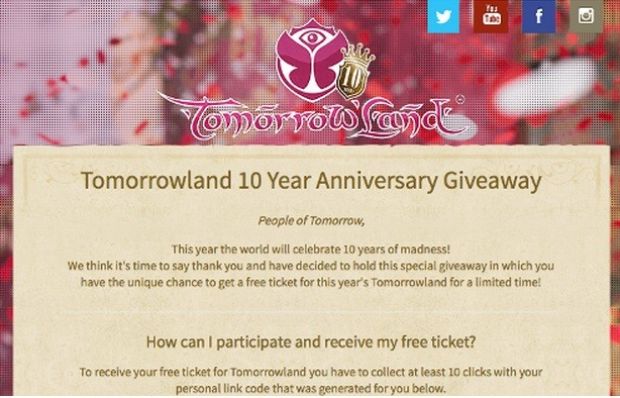 Tomorrowland ticket giveaway scam