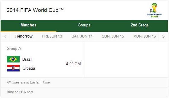 Google - the World Cup schedule