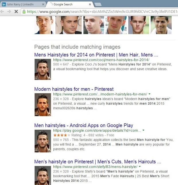 Google Images results for the fake profile pic