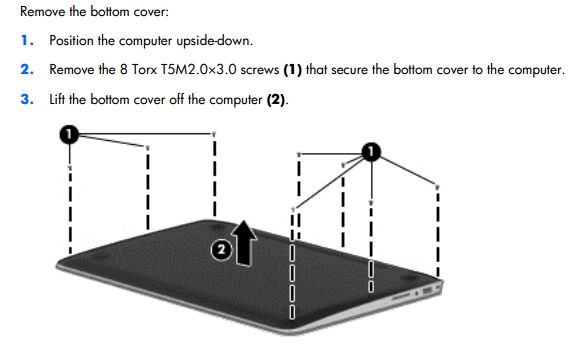 The Spectre 13 Pro manual shows how to remove the bottom cover