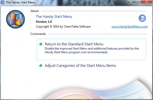Handy Start Menu's application window
