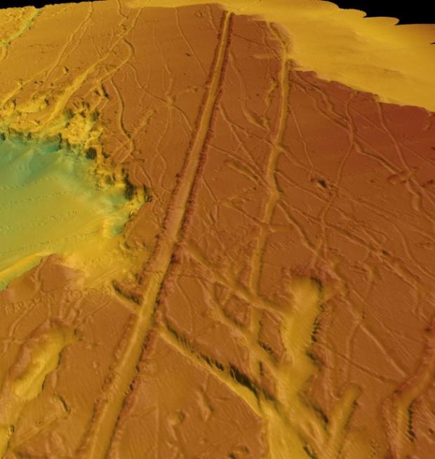 Image shows the marks left on the seafloor by the icebergs