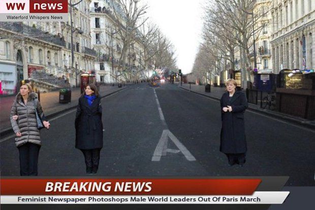 Satirical paper removes male figures from the same photo