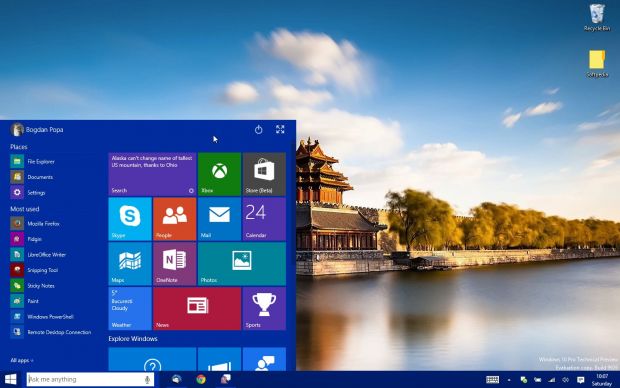 Windows 10 build 9926 Start menu