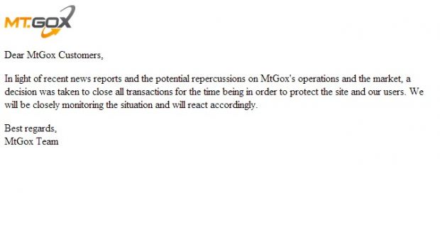 The statement posted on Mt. Gox