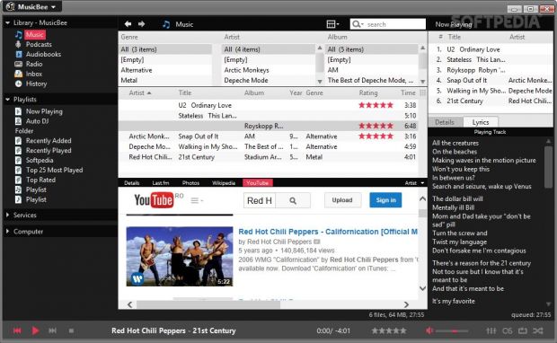 You can play online YouTube clips and view lyrics.