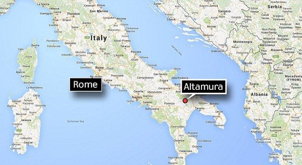 Image shows the location of Italy's Grotta di Lamalunga