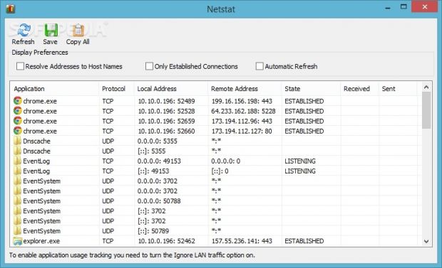 View network statistics for active applications