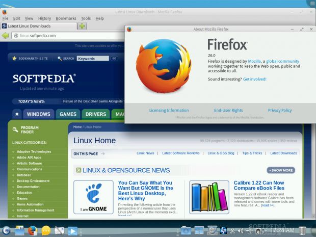 Mozilla Firefox 26.0 running on OpenMandriva Lx 2014.0 Alpha 1