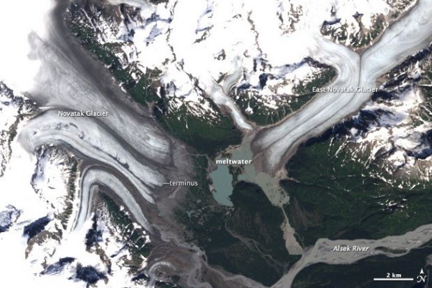 1987 satellite photo of glaciers in Alaska