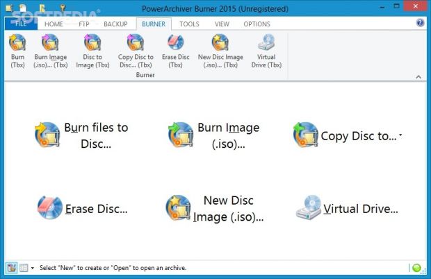 PowerArchiver 2015: Burn files to disc, clone discs, create ISO images, or erase rewritable discs