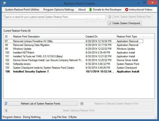 View system restore points and create new ones