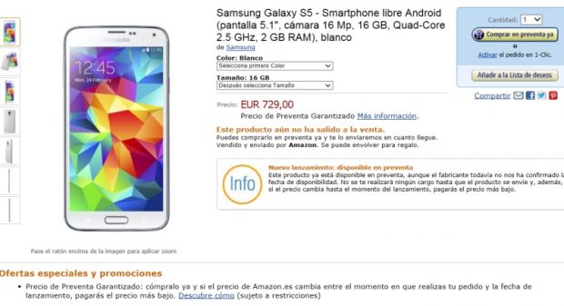 Samsung Galaxy S5 at Amazon Spain