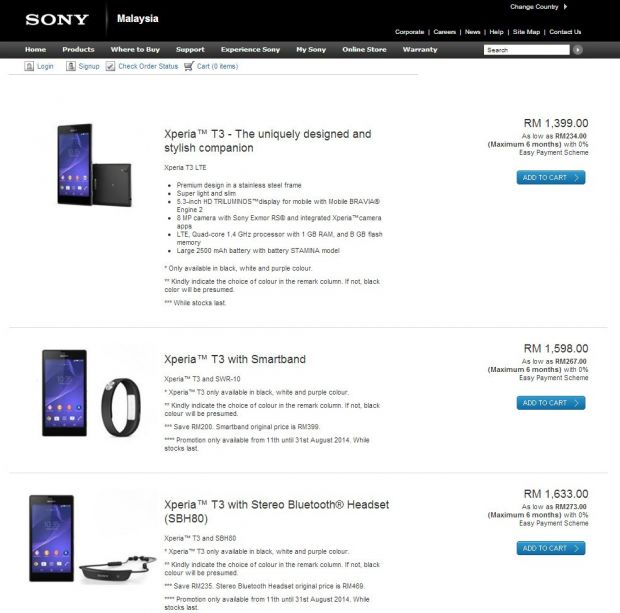 Sony Xperia T3 on Sony Store