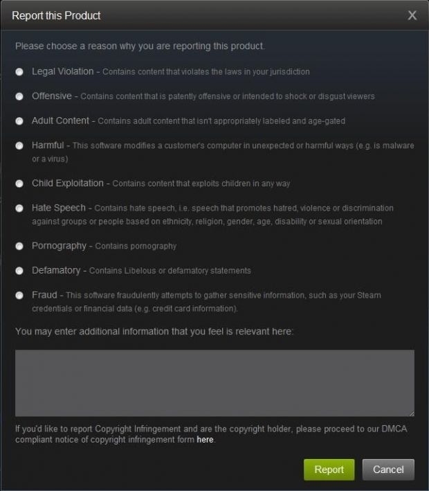 Steam report page