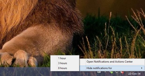 Users can turn off notifications for a pre-defined period of time