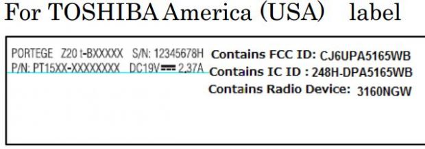 FCC documents for Toshiba Portégé Z20