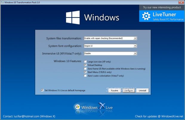 Configure settings to install Windows 10 Transformation Pack