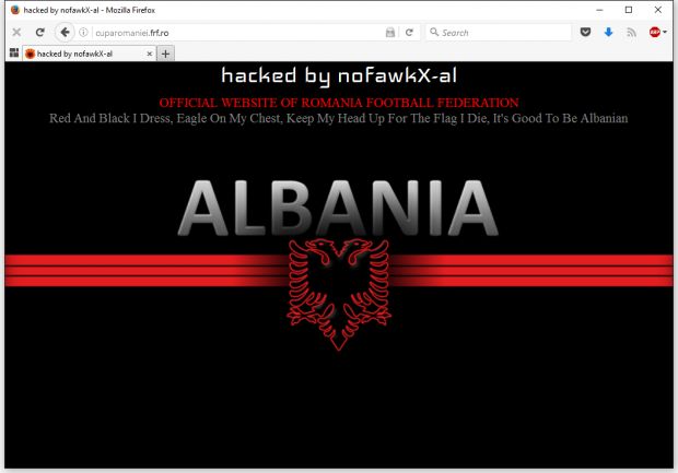 Defacement message left on FRF's website and the Romanian Cup subdomain