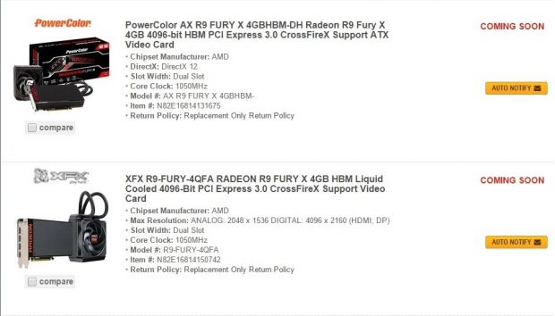 Amazon (top) and Newegg (down) are completeley Fury-less