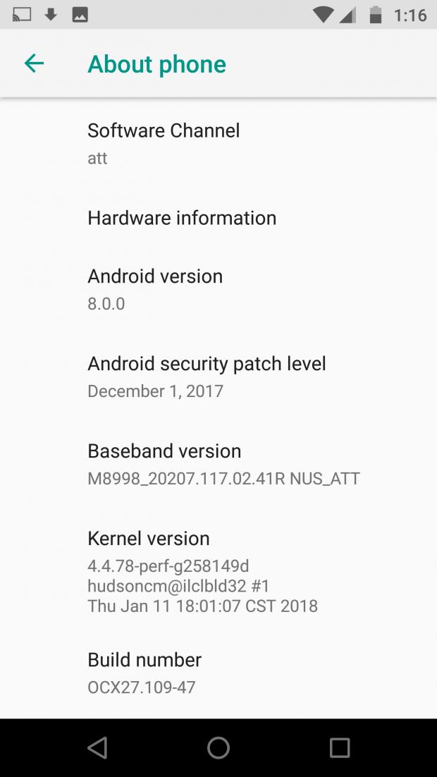 Moto Z2 Force running Android 8.0 Oreo