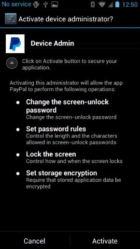 Permissions required by the app