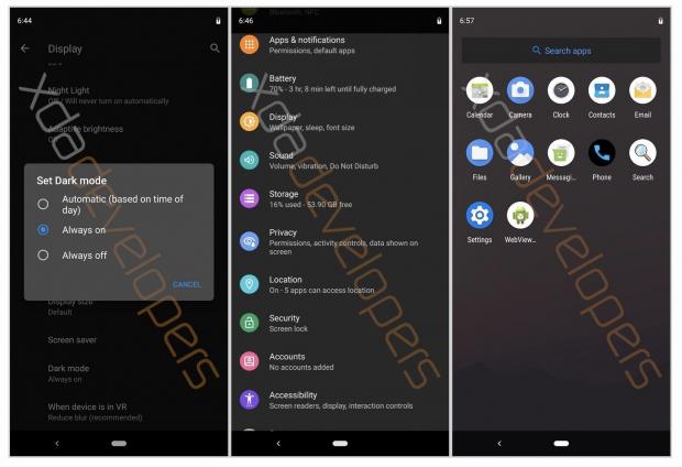 Android Q leak showing new dark theme