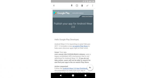 Android Wear 2.0 launch notification
