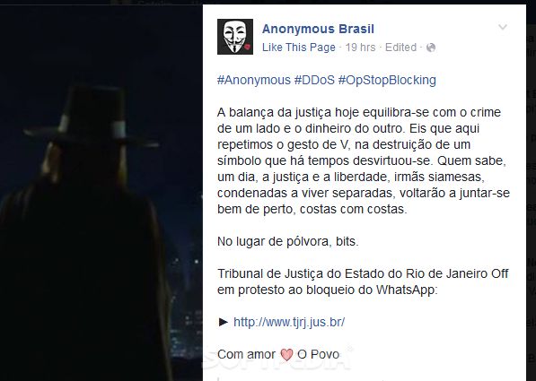 Anonymous Brazil message on Facebook