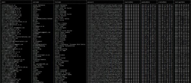 Screenshot of the dumped data