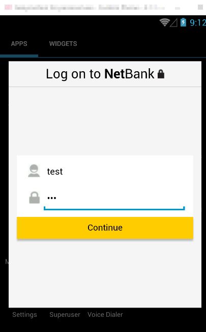 Android Marcher phishing page for Australian bank
