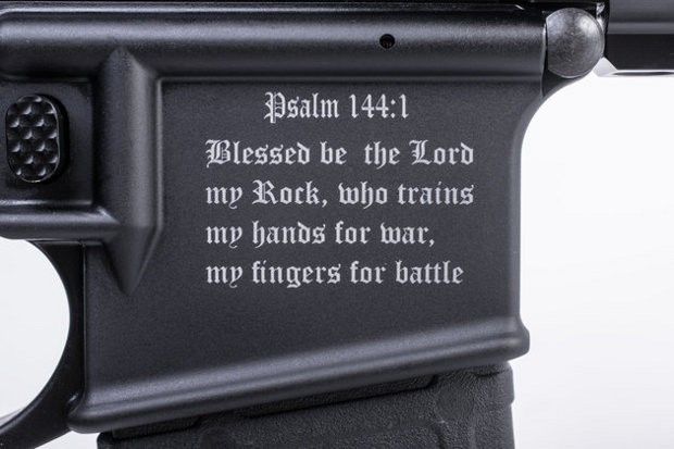 The Bible verse inscribed on the rifle