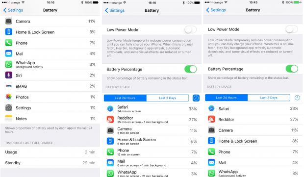 iOS 9 battery information in Settings