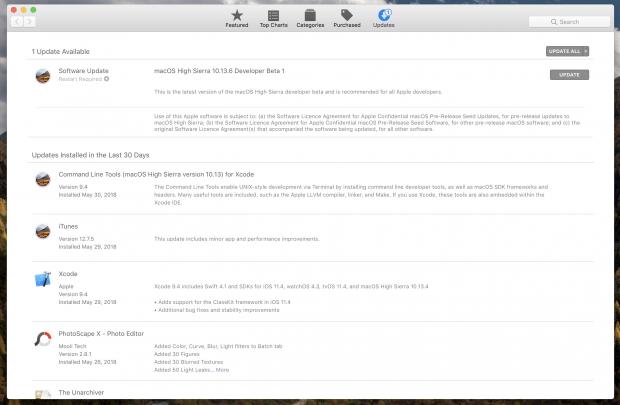 macOS High Sierra 10.13.6 Developer Beta 1
