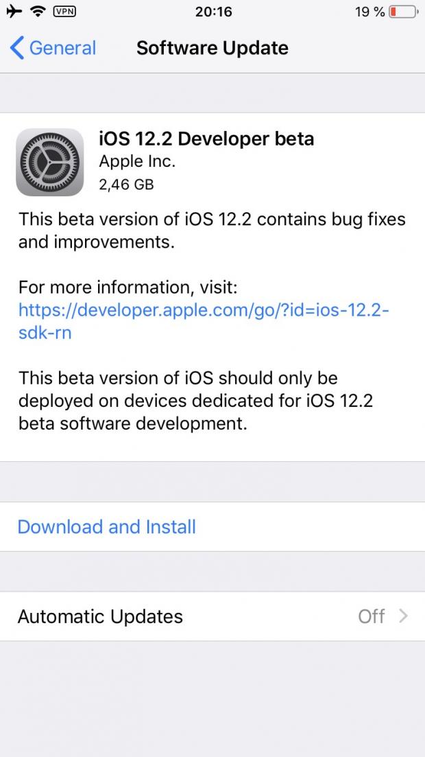 iOS 12.2 developer beta