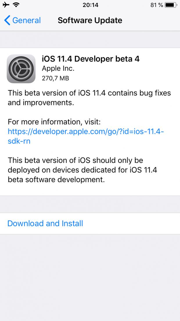 iOS 11.4 beta 4