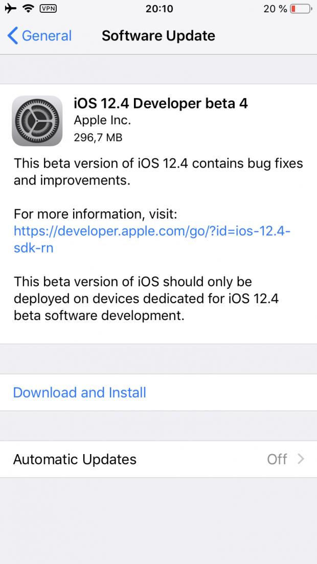 iOS 12.4 beta 4