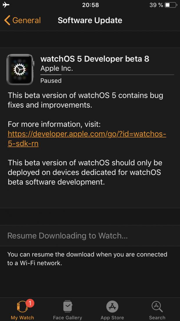 watchOS 5 beta 8