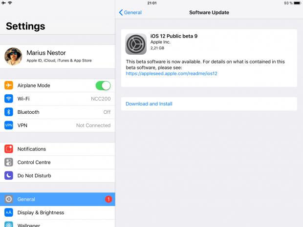 iOS 12 public beta 9