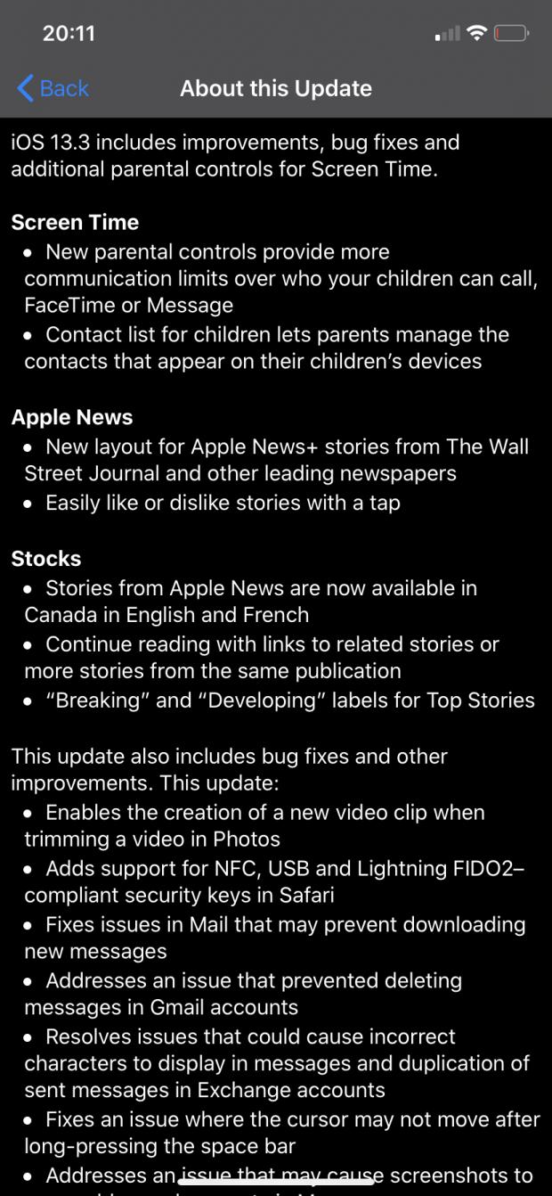 iOS 13.3 release notes