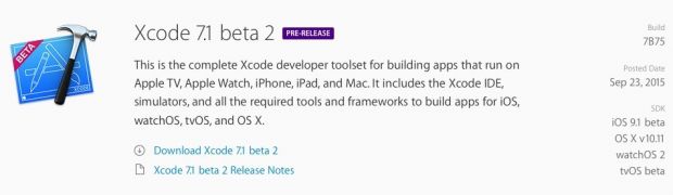 Xcode 7.1 Beta 2 download page