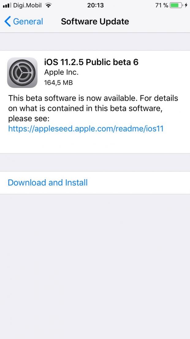 iOS 11.2.5 Public beta 6