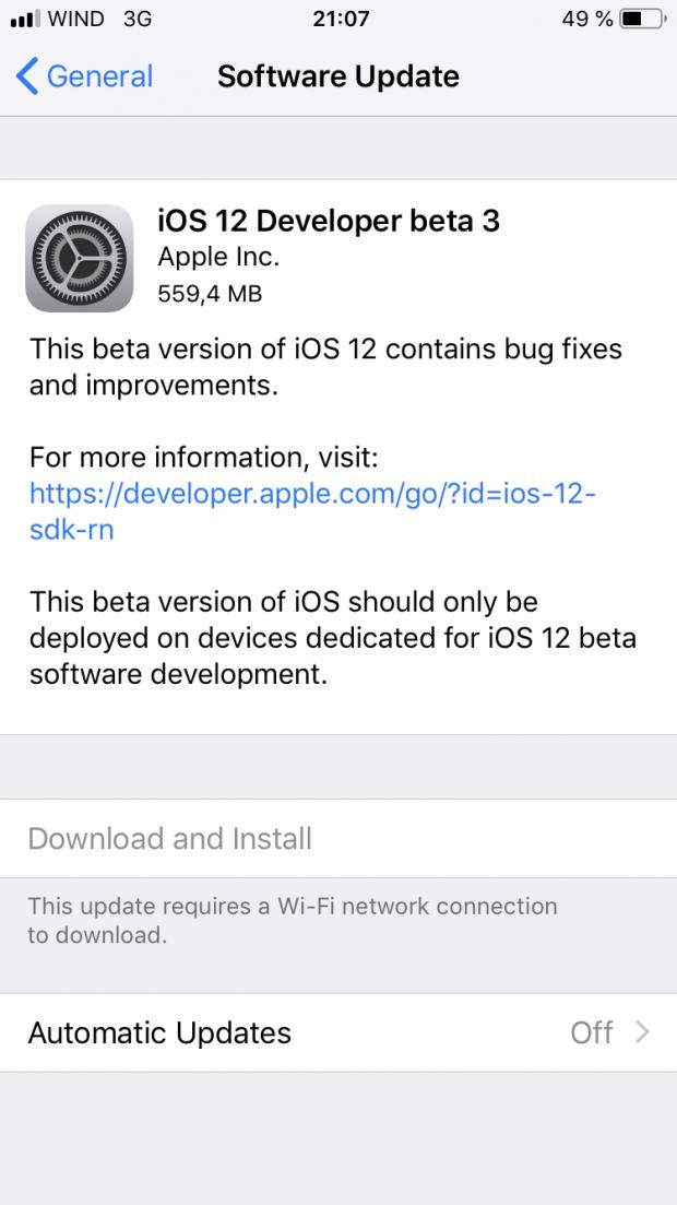 iOS 12 beta 3