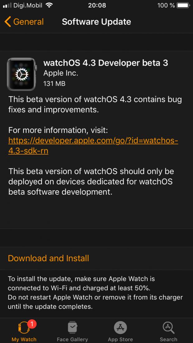 watchOS 4.3 beta 3