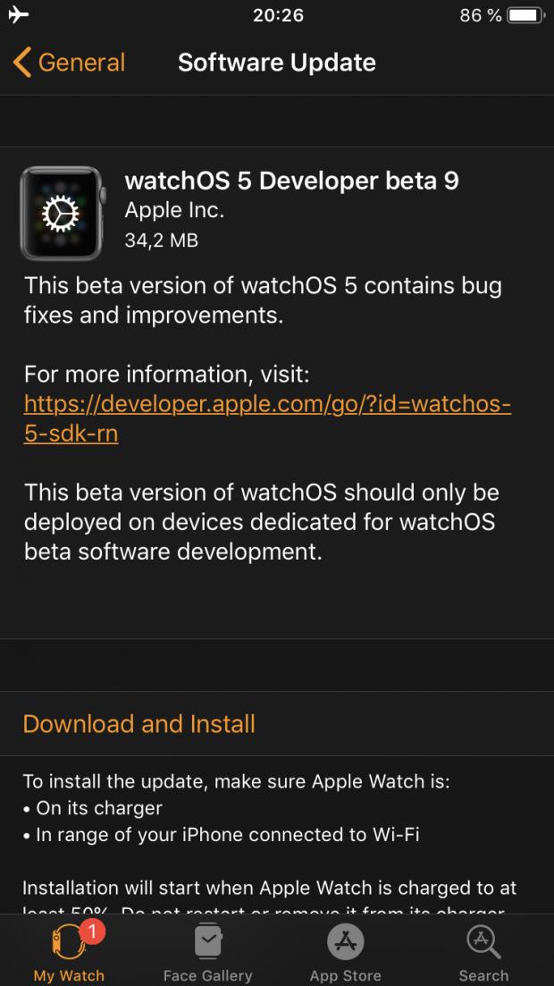 watchOS 5 beta 9