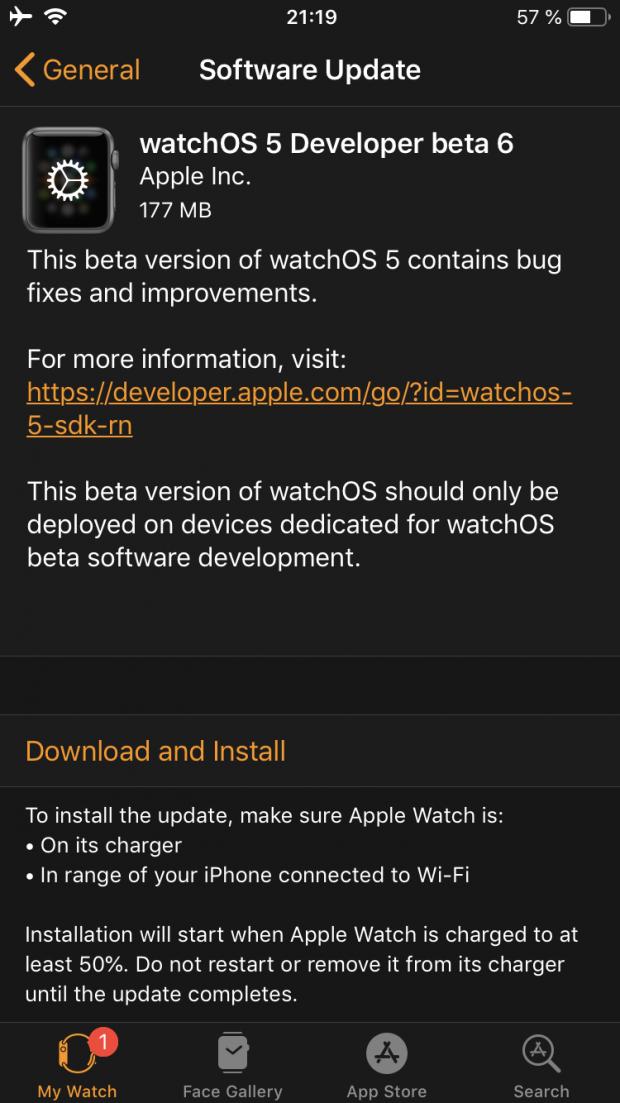 watchOS 5 beta 6