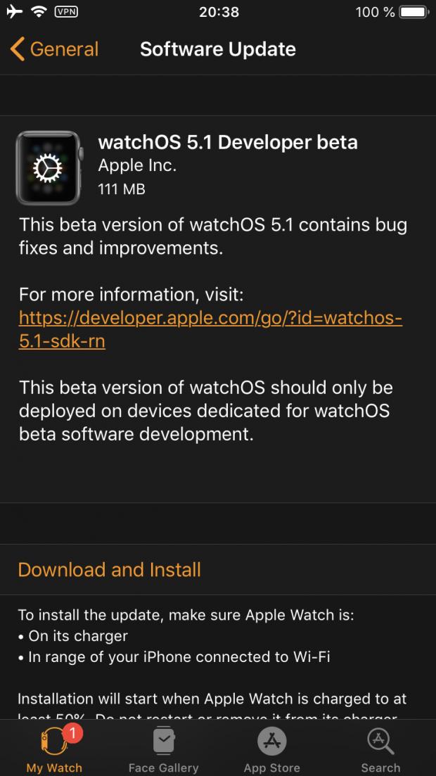 watchOS 5.1 beta 1