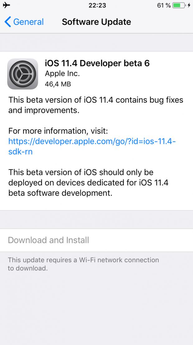 iOS 11.4 beta 6
